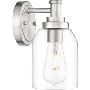 New Brushed Nickel and Clear Glass Wall Sconce with Glass Up or Down Mounting